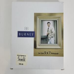 BURNES OF BOSTON Picture Frame 5 X 7 White  MATTED PEWTER Ornate Satin Mat Brass